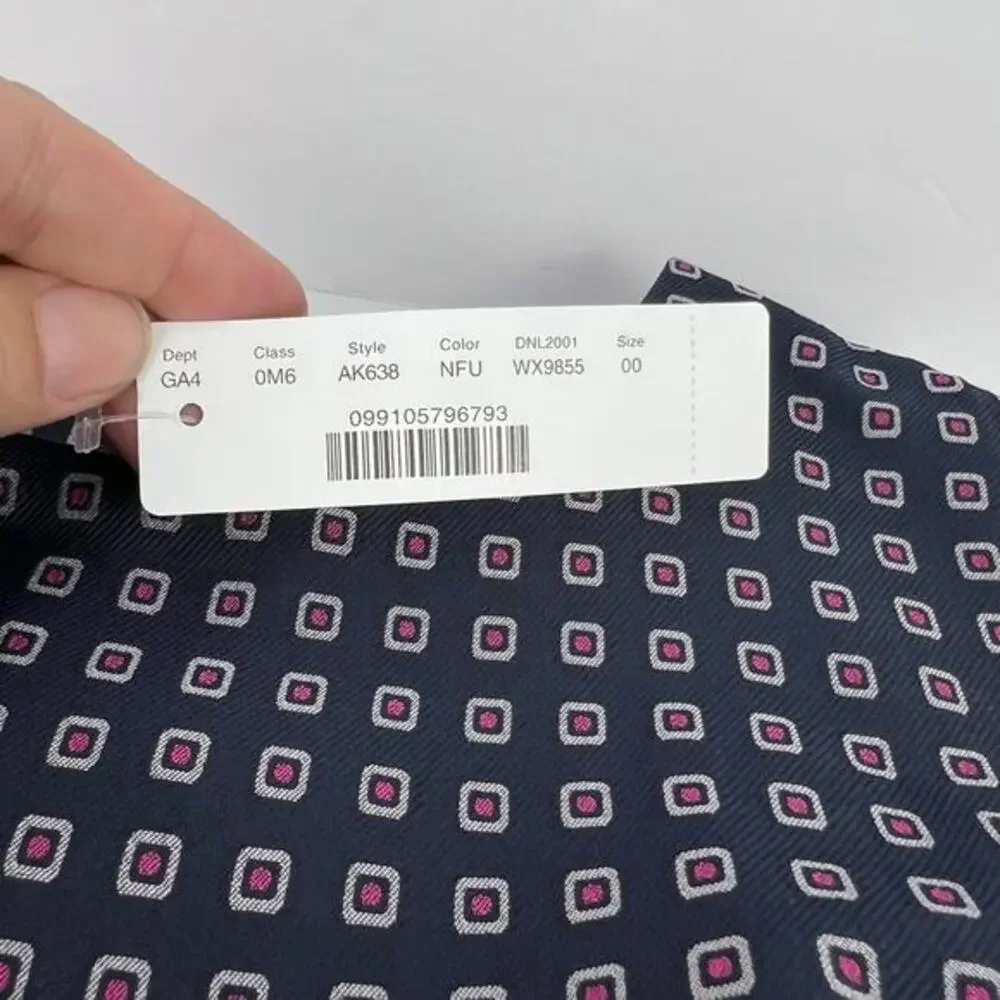 NWT J. Crew Navy Pink Pleated Full-skirt Jacquard Dress 00 Classy Career‎ Retro